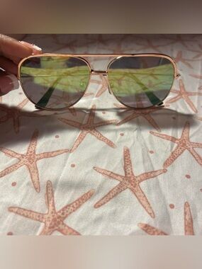 Gold Frame Aviator Sunglasses with Green Mirrored Lenses